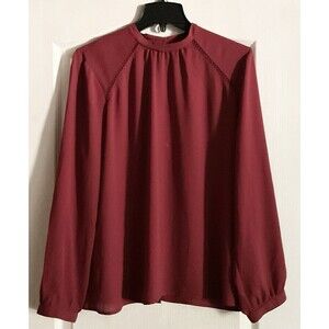 Express Women's Crochet Detail Button Back  Long Sleeve Blouse Size L, Burgundy
